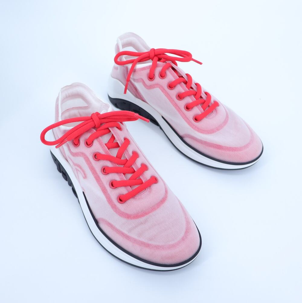 CHANEL Red White Mesh Sneakers NIB Tennis Trainers Active Women's 38/US 7.5